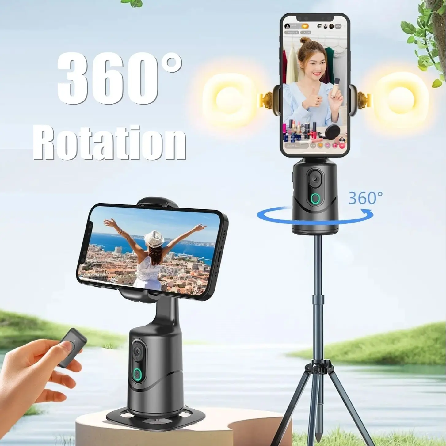 Smart Face Tracking Selfie Stick Tripod for Camera Smartphone 360 Rotation Follow Gimbal Stabilizer for TikTok Live Photography