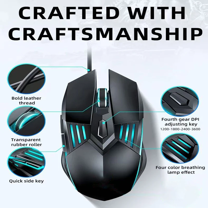 G560 Mouse Wired Gaming Computer Office Accessories Laptop Laser USB Cable Mouse RGB Backlight Wheel Ergonomic 3 DPI Adjustable