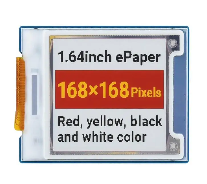 Waveshare 1.64inch e-Paper Module (G),square,168 × 168, Red/Yellow/Black/White