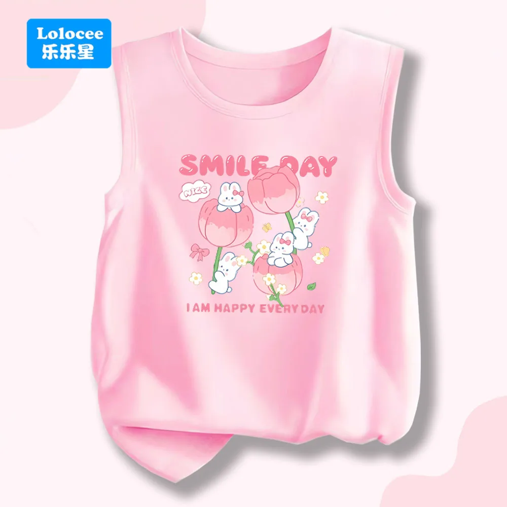 Girls Tulips Floral Print Vest Kids Summer Tank Top Kids Sleeveless Cartoon T Shirt 3-14Year Children Party Clothes YJX01
