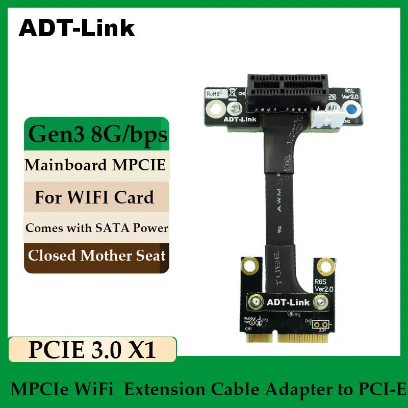 ADT-Link MPCIe WiFi Wireless Network Card Interface Extension Cable Adapter to PCI-E 3.0 x1 Riser for RAID SSD Card LAN Card