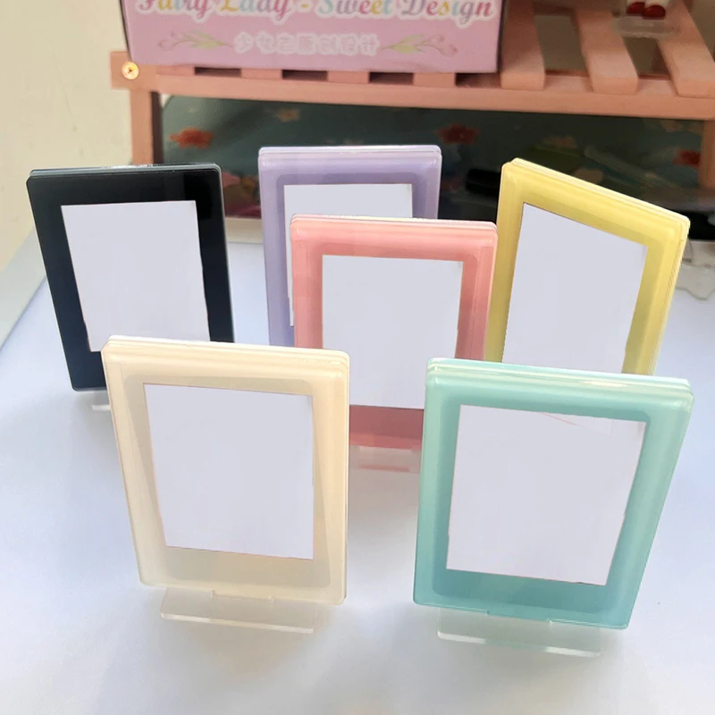 INS 3 pollici acrilico Macaron colore doppio lato cornice cornice porta carte di credito Desktop Storage Kpop Idol Photo Holder Stand Display