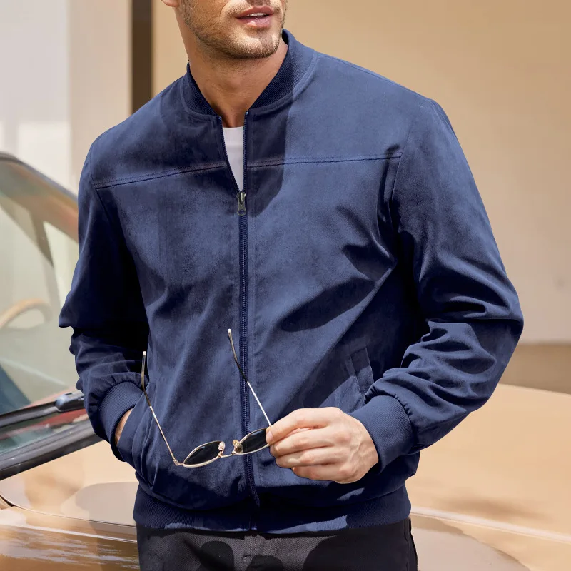 

A men's fashionable casual suede lightweight zipper jacket is a versatile new choice for autumn and winter outerwear