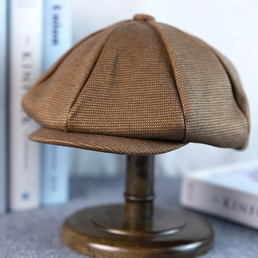 New Vintage Men\'s Wool Newsboy Cap Brown Women Men Dot Berets Classic Woolen Octagonal Caps Casual Gatsby Flat Hat B-4