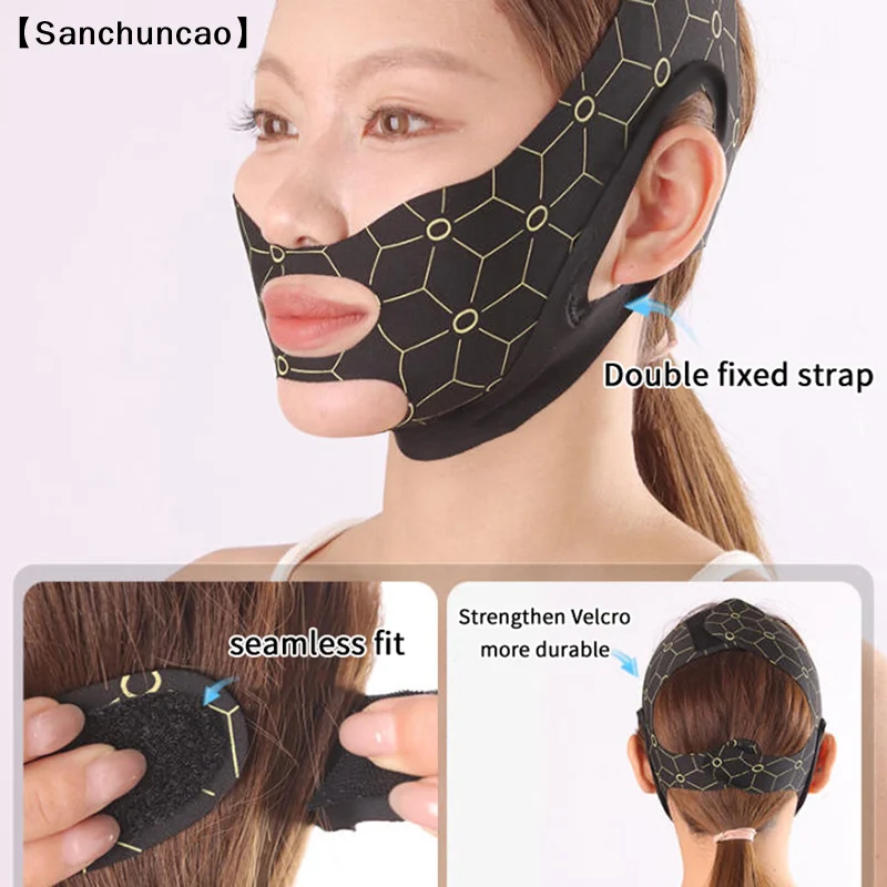 DapatSan⚡Cintura per maschera elastica a forma di V Doppia pressione Maschera per scolpire il viso Riduttore a doppio mento Fasciatura dimagrante per il viso Dispositivi per il lifting del viso