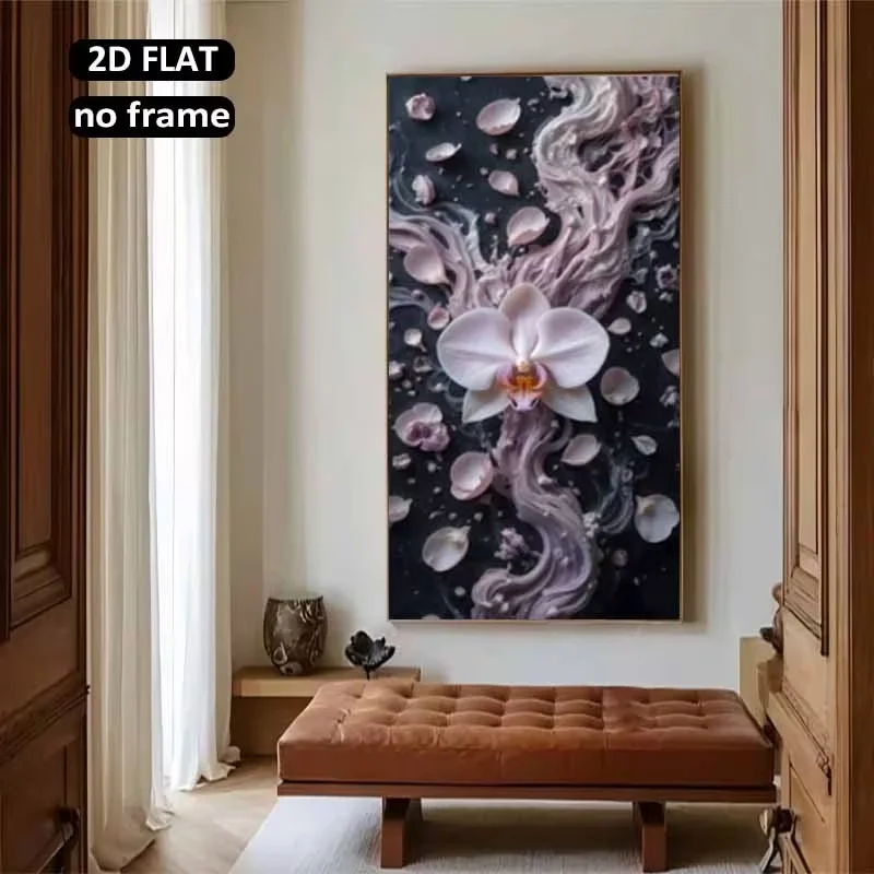 1pc (No frame),2D Flat, 2D Flat 1pc 31.49X62.99Inch 80X160Cm Unframed Large Canvas Printing Orchid Petals Flowing Abstract Home