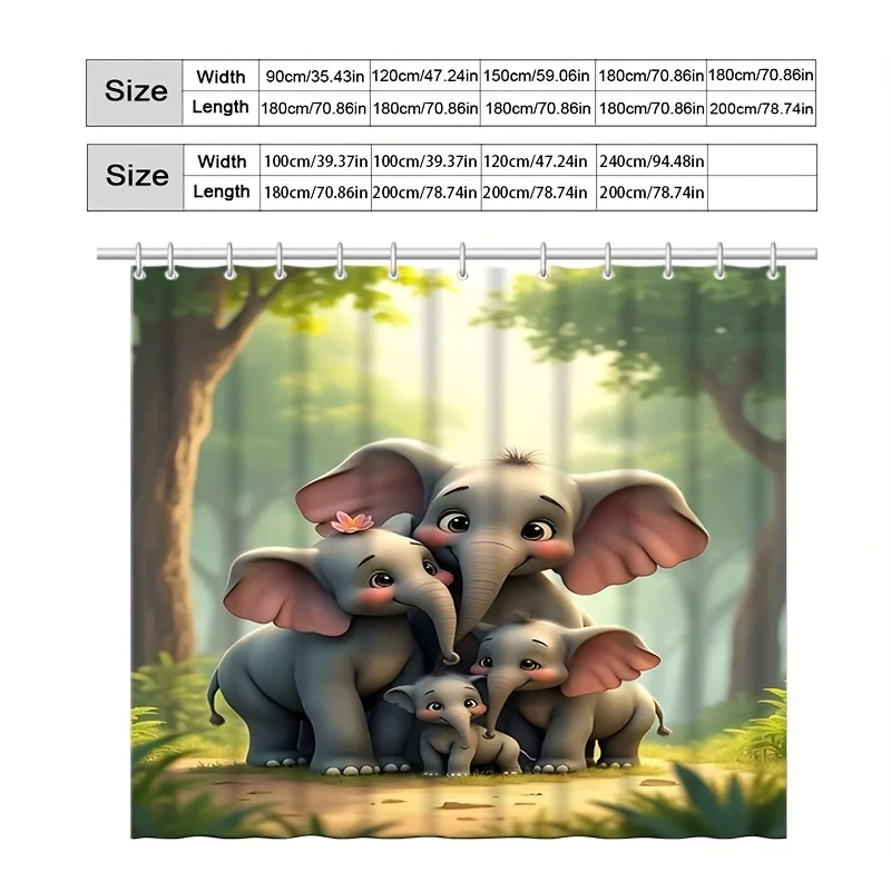 Jit1pc Elephant Family Design 2D Flat Shower Curtains, Curtains, Shower Curtains, Dividers, Bathroom Curtains, Home Decor Shower