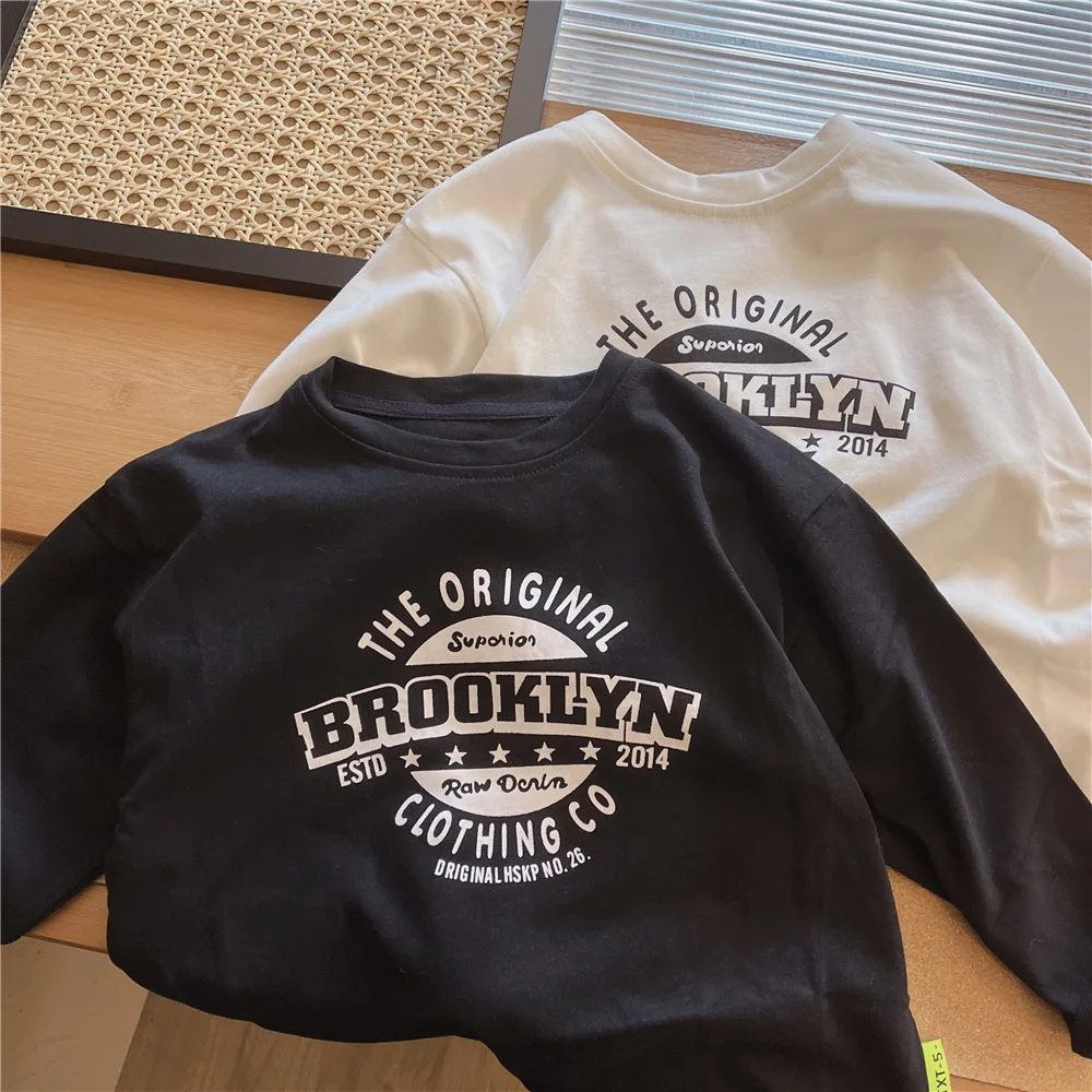 2025 Boys\' Long Sleeved T-shirt Spring Autumn Wear Children\'s Round Neck Pure Cotton Base Shirt Baby Inner Casual Top