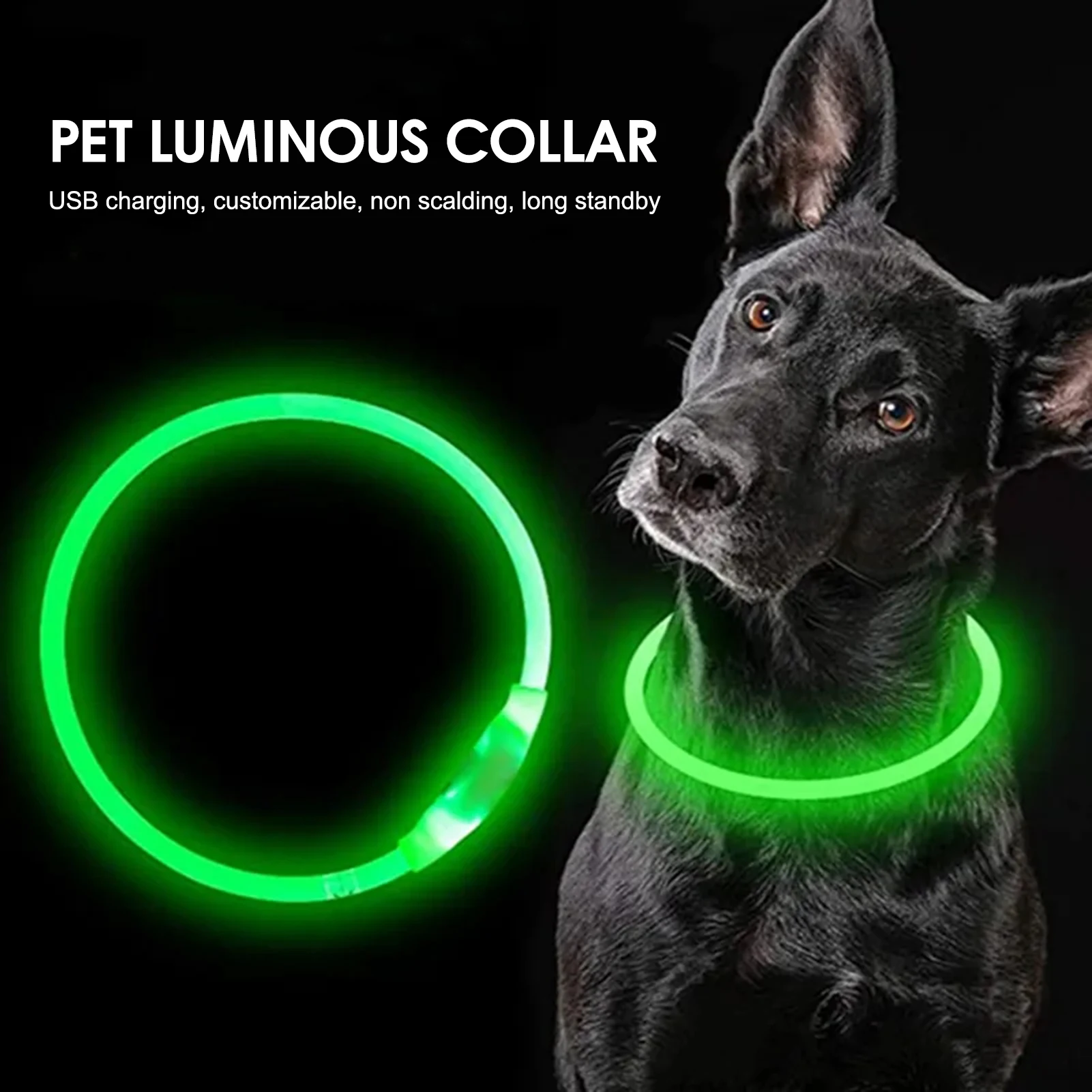 

LED Light Pet Collar Anti-lost Dog Collar Waterproof Cuttable Soft Plastic Collar Adjustable Neck Strap For Pet Night Walking