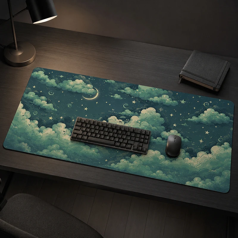 Mouse Pad Gaming Green Dreamy Starry Cloudscape printon demand Home Computer New Mousepad XXL MousePads Non-Slip Mice Pad