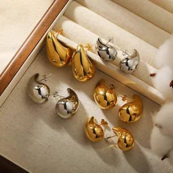 Orecchini pendenti con acqua cava paffuta di fascia alta di vendita calda europea e americana orecchini in acciaio inossidabile orecchini geometrici in oro 18 carati...