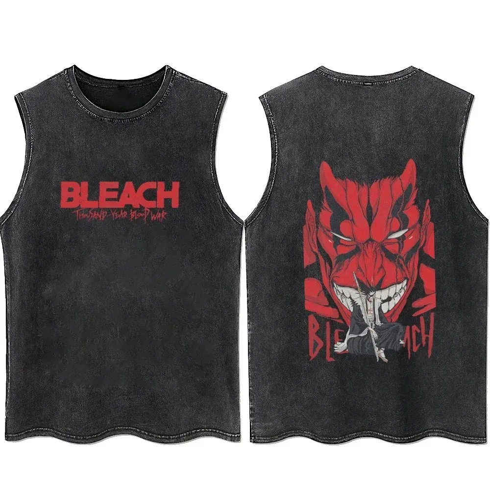 Anime Bleach Tank Tops Men Women Zaraki Kenpachi Printed Sleeveless Tshirt 100%Cotton Graphic Punk Harajuku Tees Y2K Clothes