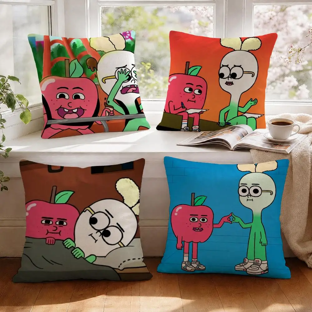 Funda de cojín con dibujos de A-Apple y OnionS, funda de almohada transpirable y fresca de lino Natural con estampado decorativo para sofá y dormitorio