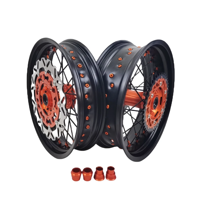 

High Performance 17-3.5/5.0 Inch 7116 Aluminum Alloy Supermoto Wheels Rims Set fit KTMS 125 250 450 EXC SXF 2003-2023