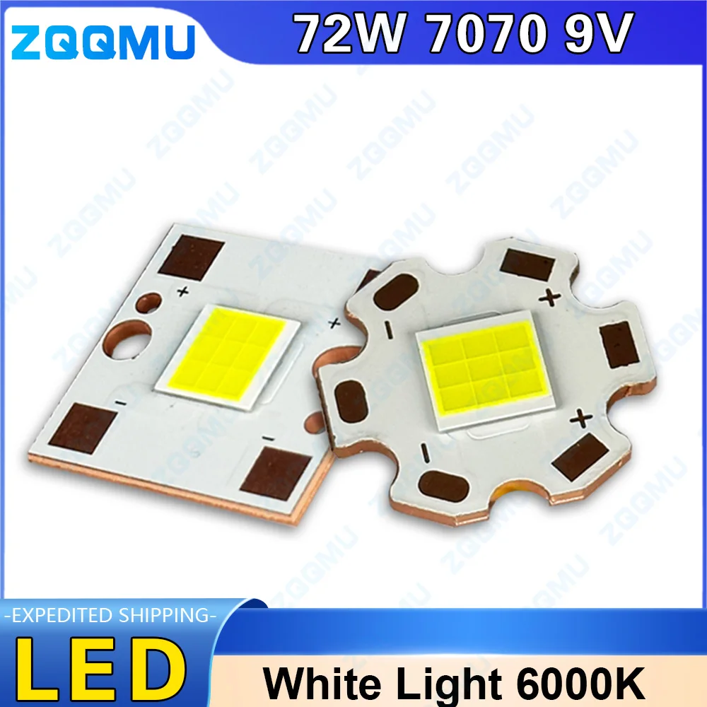 72W 9-11V LED Emitter Replaceable 7070 Cool White 6500K 7000mA LED Chip with 20MM Copper Bracket PCB Square Plum Shape