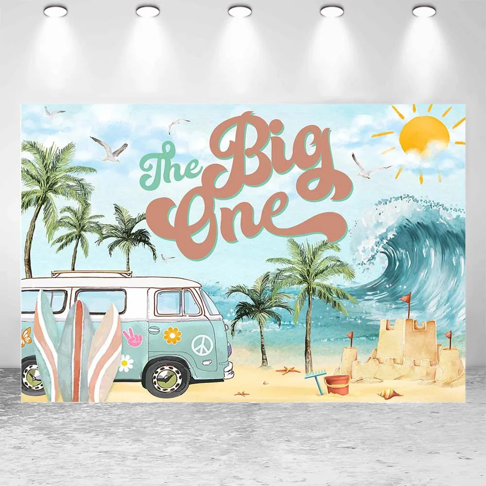 Mocsicka The Big One Summer Beach Baby 1st Birthday Backdrop Surfing Car Holiday Party Decoration Kids Portrait Photo Background