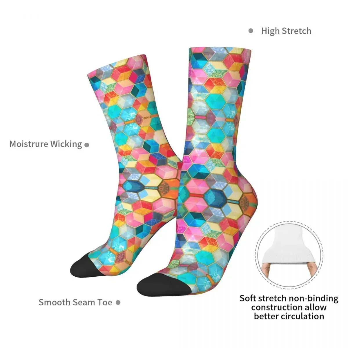 Crystal Bohemian Honeycomb Cubes Socks Harajuku Super Soft Stockings All Season Long Socks Accessories for Man's Woman's Gifts