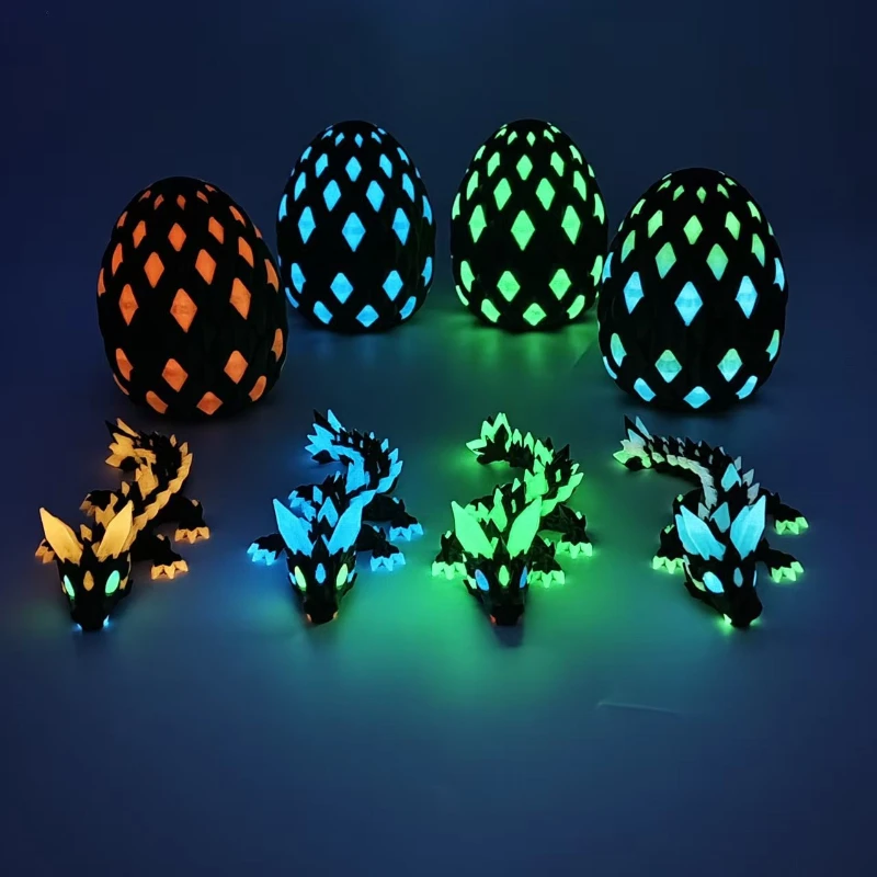 3D Printed Colorful Luminous Crystal Dragon Toy Joint Movable Simulation Animal Gemstone Dragon Model Desktop Decor Decoration