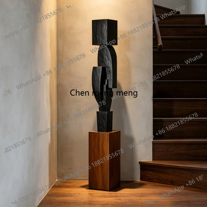 

Abstract wabi-sabi wind wood carving floor-to-ceiling ornament homestay entrance decoration solid wood sculpture installation