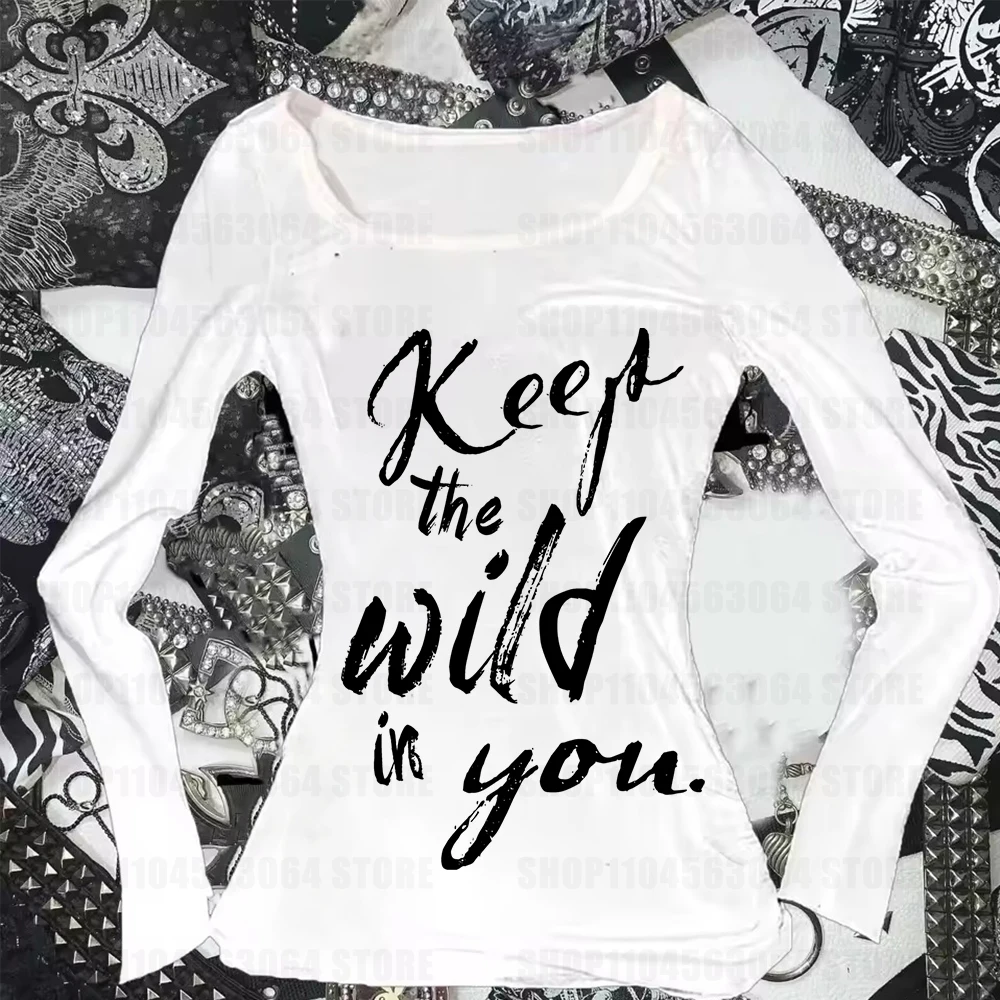 

Американский минималистичный повседневный стиль с буквенным принтом, женская осенне-зимняя облегающая пуловер с круглым вырезом и длинными рукавами, футболка