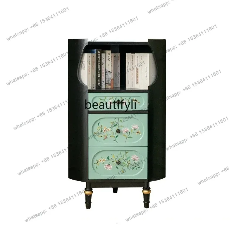 

HAmerican Country Living Room Corner Cabinet Bedroom Bedside Bookcase Triangle Cabinet Shelf Hand Painted Furniture