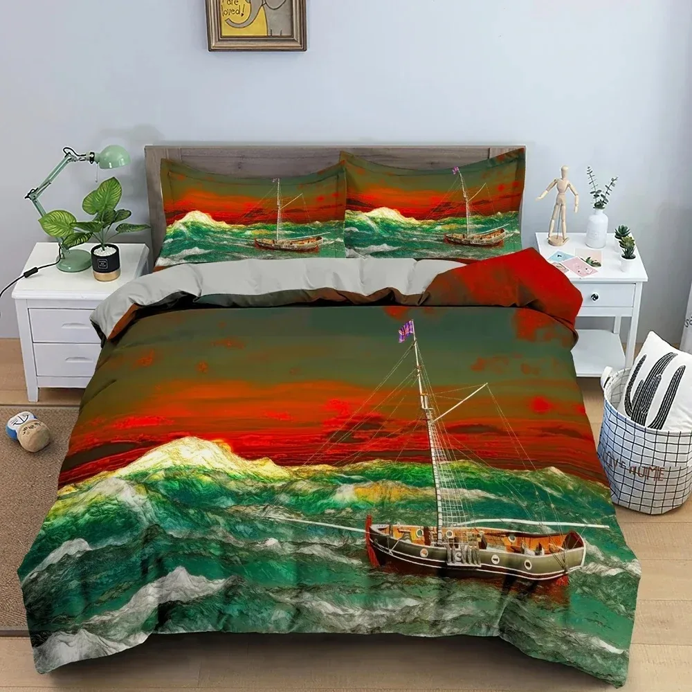 

Watercolor Sailboat Bedding Set For Bedroom Soft Modern Bedspreads Comefortable Kids Duvet Cover Quilt Cover And Pillowcase