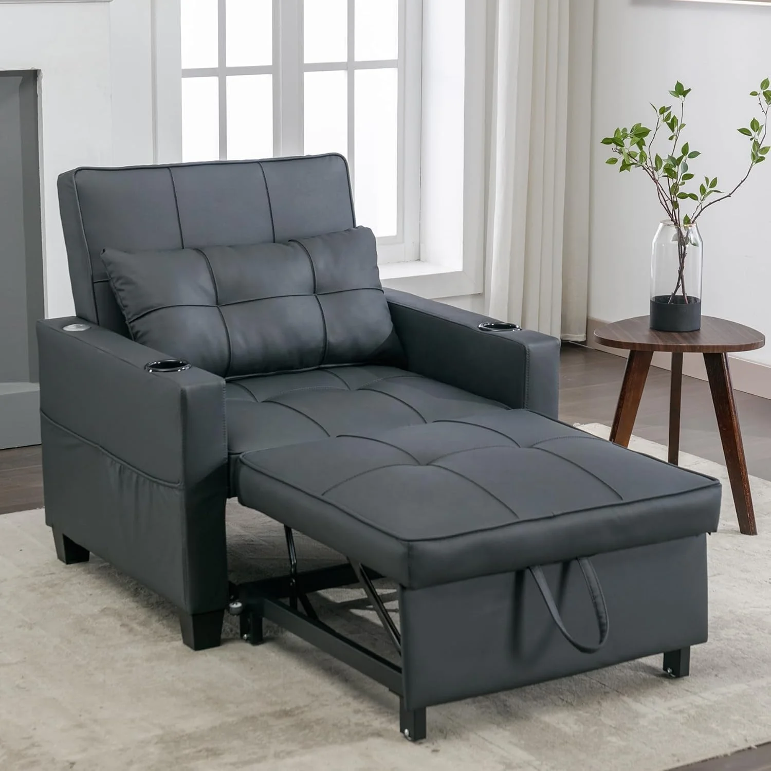 

High-end luxury single sofa chair elegant and fashionable imitation leather sleeping chair bed
