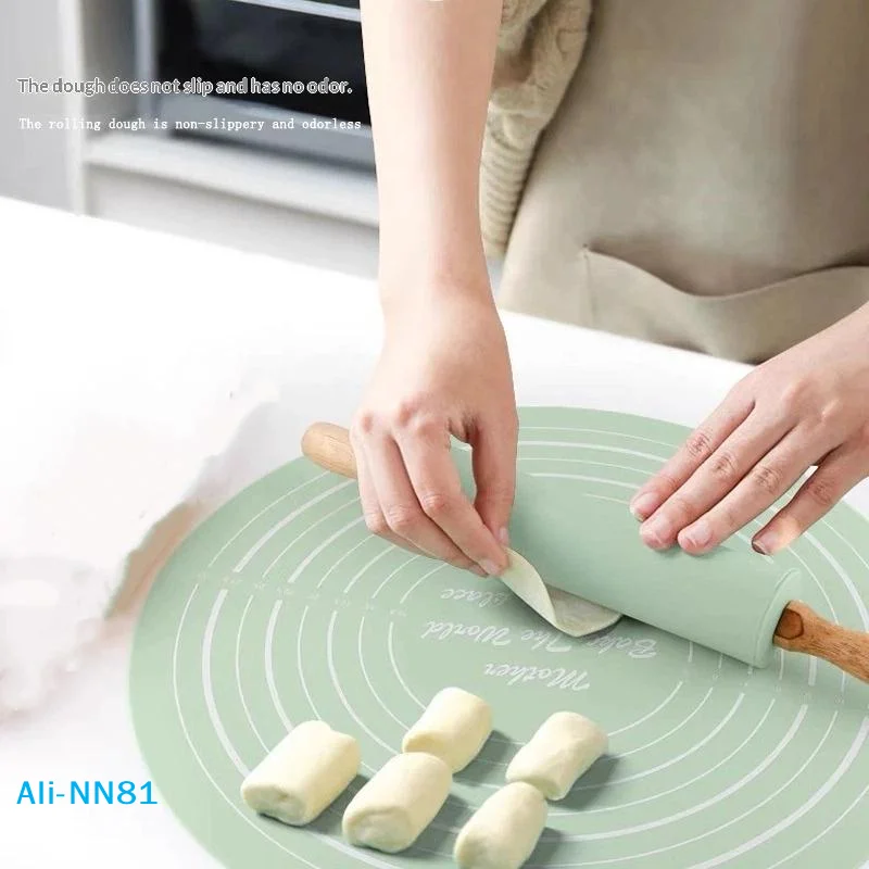 【N】2pcs/set Reusable Thickened Rolling Pin Pastry Mat Set Round Silicone Kneading Pad Househeld Pastry Baking Dough Mat