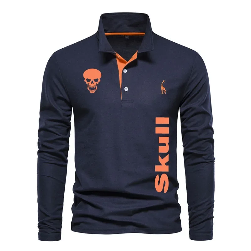 2023 business High-end men's shirt skull print Harajuku vintage long-sleeved men's polo shirt autumn new men's sweatshirt