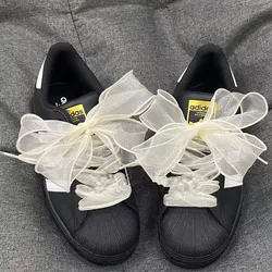 4cm Wide Fishtail Yarn Shoelaces Chiffon Bowknot Sneaker Sport DE Training Shoes White Leather Leisure Casual Shoes Laces