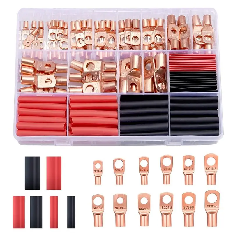 L63A 240PcsCopper Wire Lugs Battery Terminals Battery Cable Ends,AWG 2 4 6 8 10/12 Gauge WireConnectors,for Marine Electrical