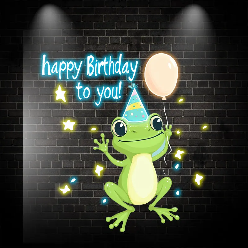 Little Frog with Balloon Birthday Blessing Neon signs, LED Decoration Lights, Cute Birthday Party Decoration, Creative Gifts