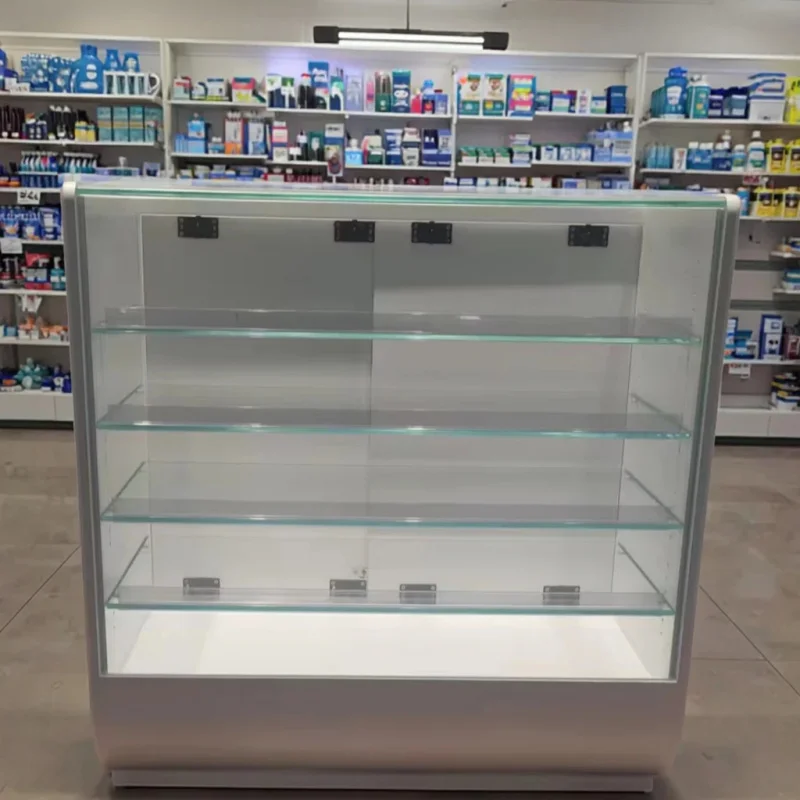 custom.Pharmacy Front Counter Glass Display Cabinet Premium Quality Showcases