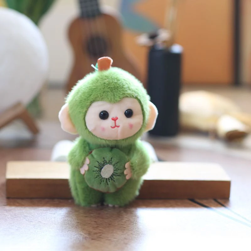 Porte-clés en peluche singe aux fruits de dessin animé, 1 pièce, poupée Animal en peluche, joli pendentif pour sac à dos, porte-clés de voiture, décoration cadeau