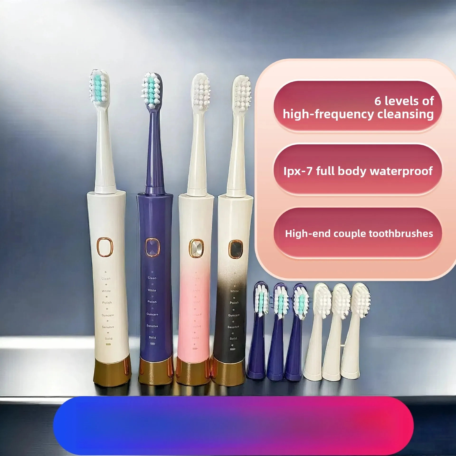 

Популярная электрическая USB-перезаряжаемая зубная щетка для взрослых с небольшой талией, 6-режимная звуковая интеллектуальная антизубная щетка