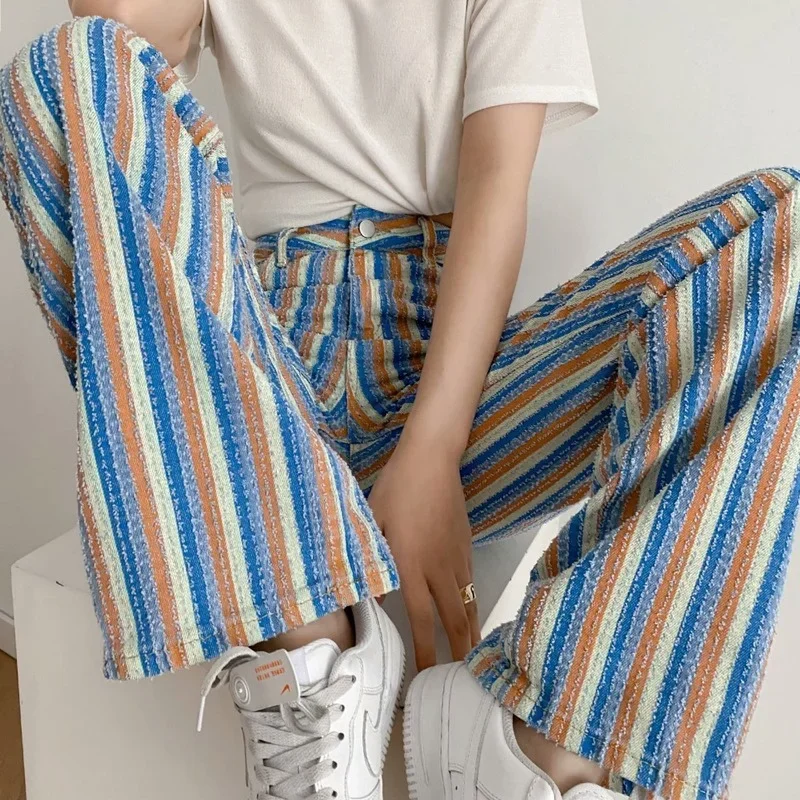 

Fashion Summer Women's Pants Women's Clothing e girl aesthetic Color Striped Straight High Waist Casual Pants Streetwear Women