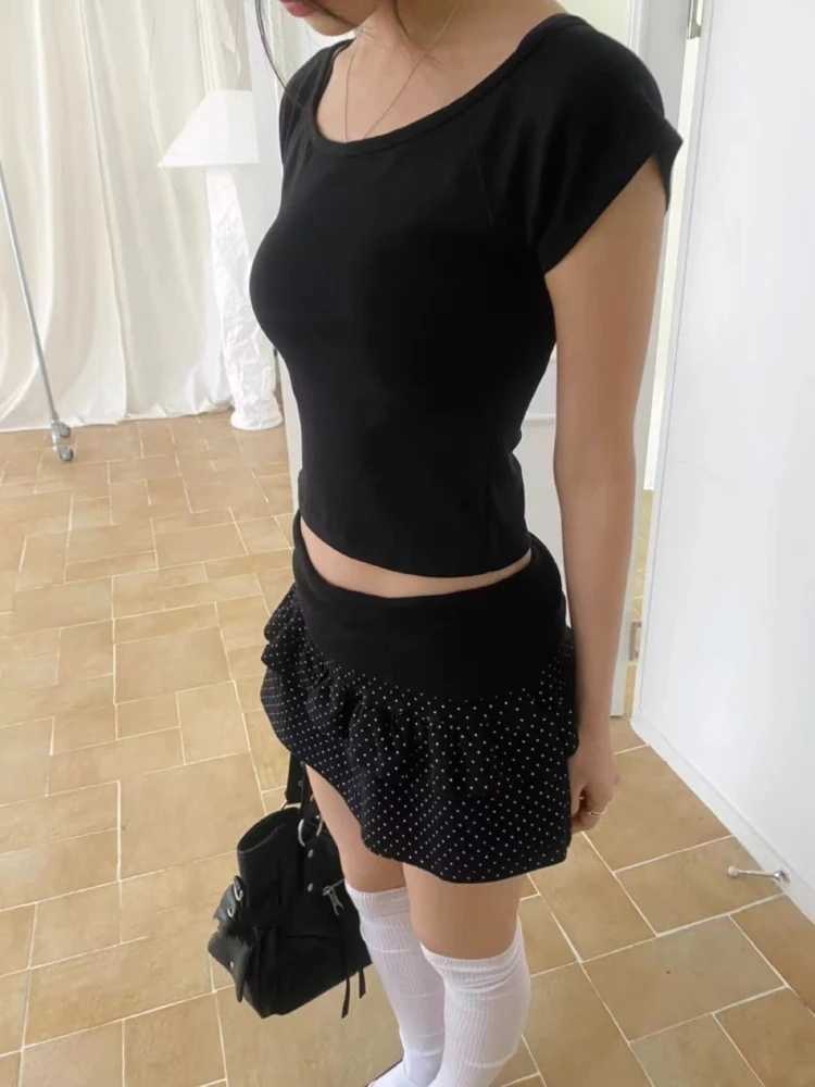 falda Estilo Urbano con Diseño de Pastel de Doble Capa con Estampado de Lunares, Plones Cortos de Cintura Alta, Moda ...