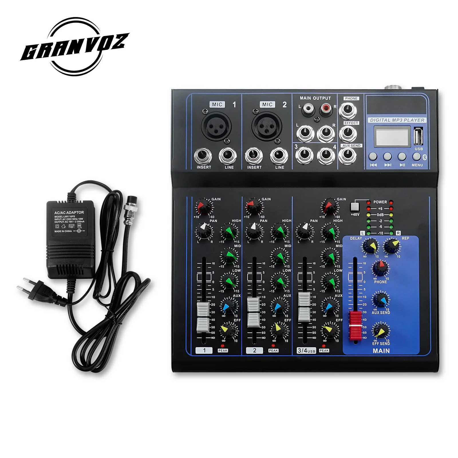 Amplificatore stereo DJ Mixer USB alimentato a 4 canali Mixer audio DJ