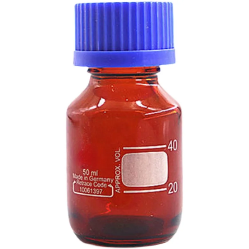 Blue Cap Reagent Bottle, Brown 50ml Covered