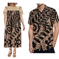 Couples Set Polynesian Islands Design Printed Women Mumu Dress Samoa Clothing Men Shirt Plus Size Custom