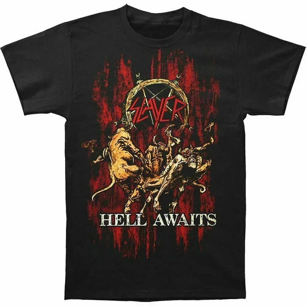 Mens T-shirt Size S-5XL Hell Awaits Heavy Rock Music Album T-Shirt 100% Cotton O-Neck Summer Short Sleeve Casual graphic