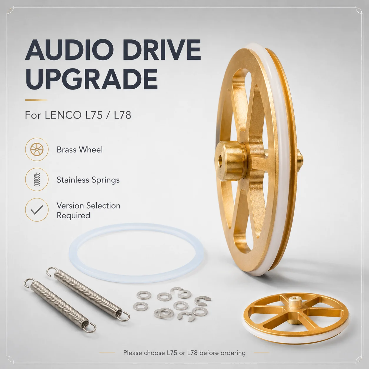 LENCO L75/L78 Turntable Idler Wheel Replacement Solid Brass Pulley Kit with Springs Washers Circlips Repair Parts