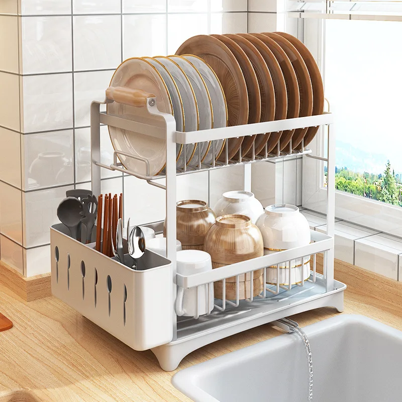 

Kitchen Dish Drainer Bowl Plate Drying Rack Spice Storage Sink Holder Tableware Drainboard Kitchen Counter Shelf Organizer