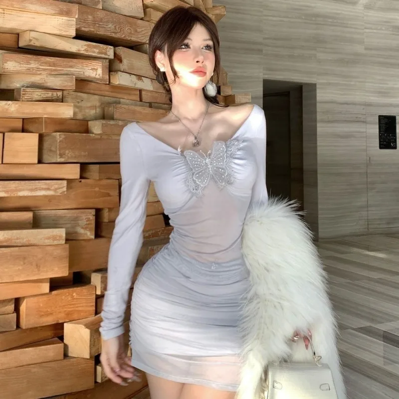 Einfarbig Pullover Langarm Top Falten Rock Temperament Sexy Mode Rock Anzug