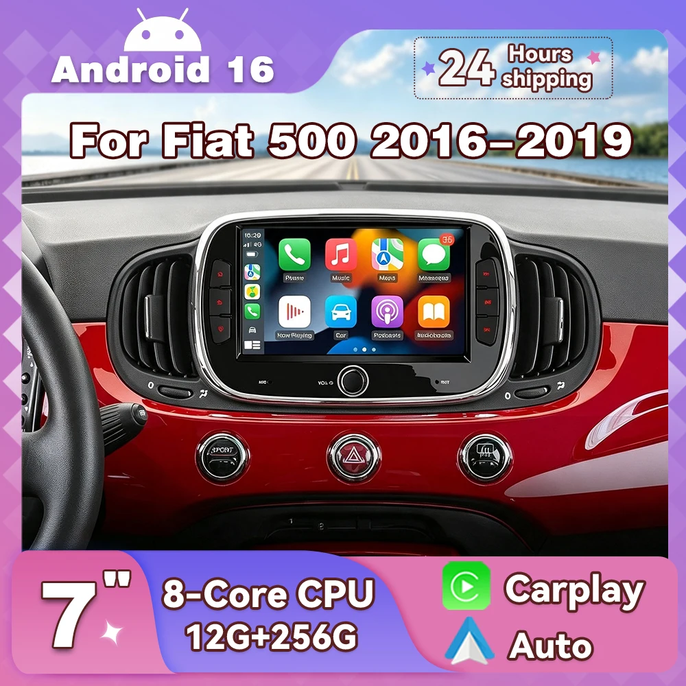 Android 16 For Fiat 500 2016-2019 Stereo 7 inch Car Voice Multimidia Player GPS Navigation Bluetooth WiFi Mirror Link 4+64
