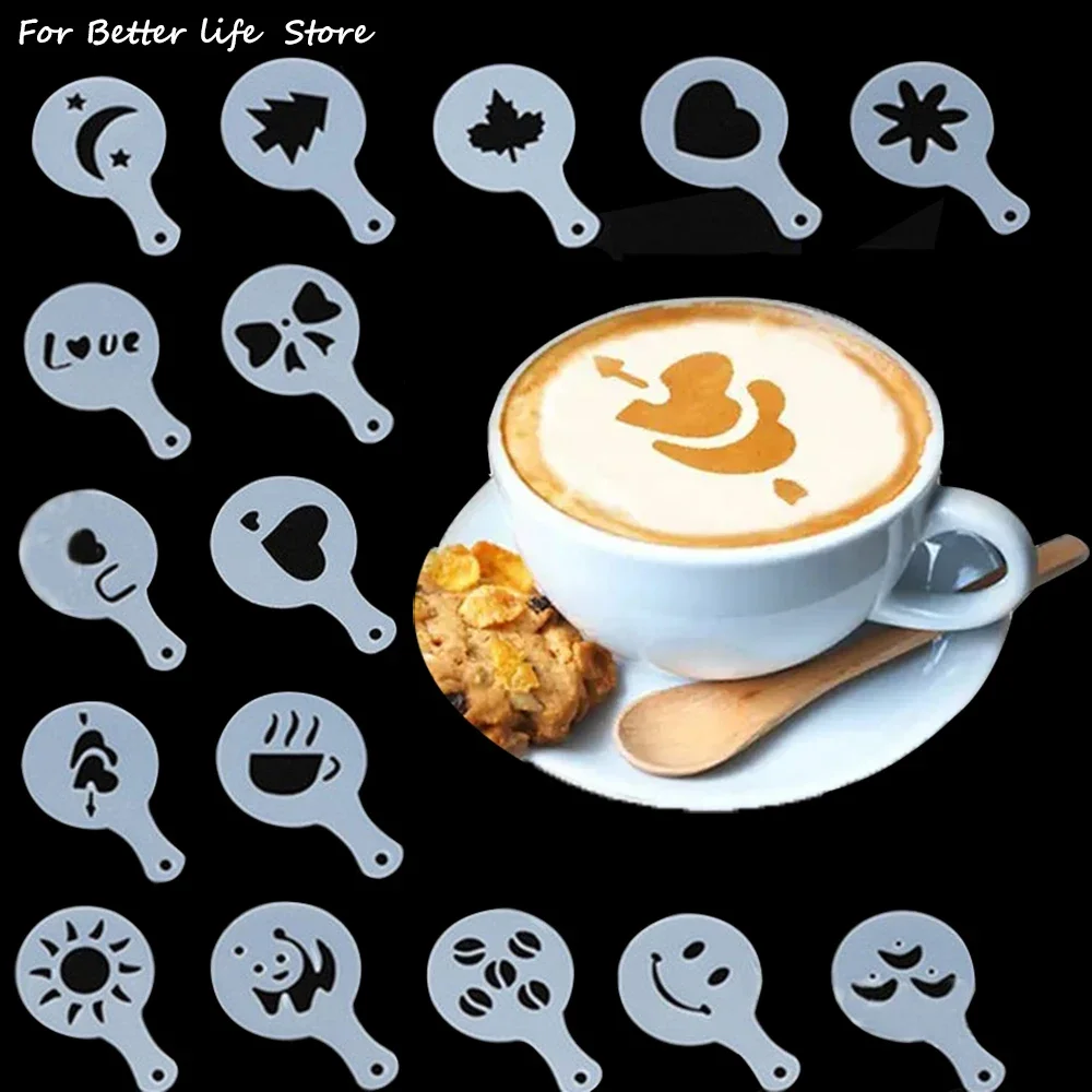 

16PCS Coffee Stencils Fancy Coffee Printing Model Milk Cake Stencils Cappuccino Mold Cake Drawing Mould Home Kitchen Supplies