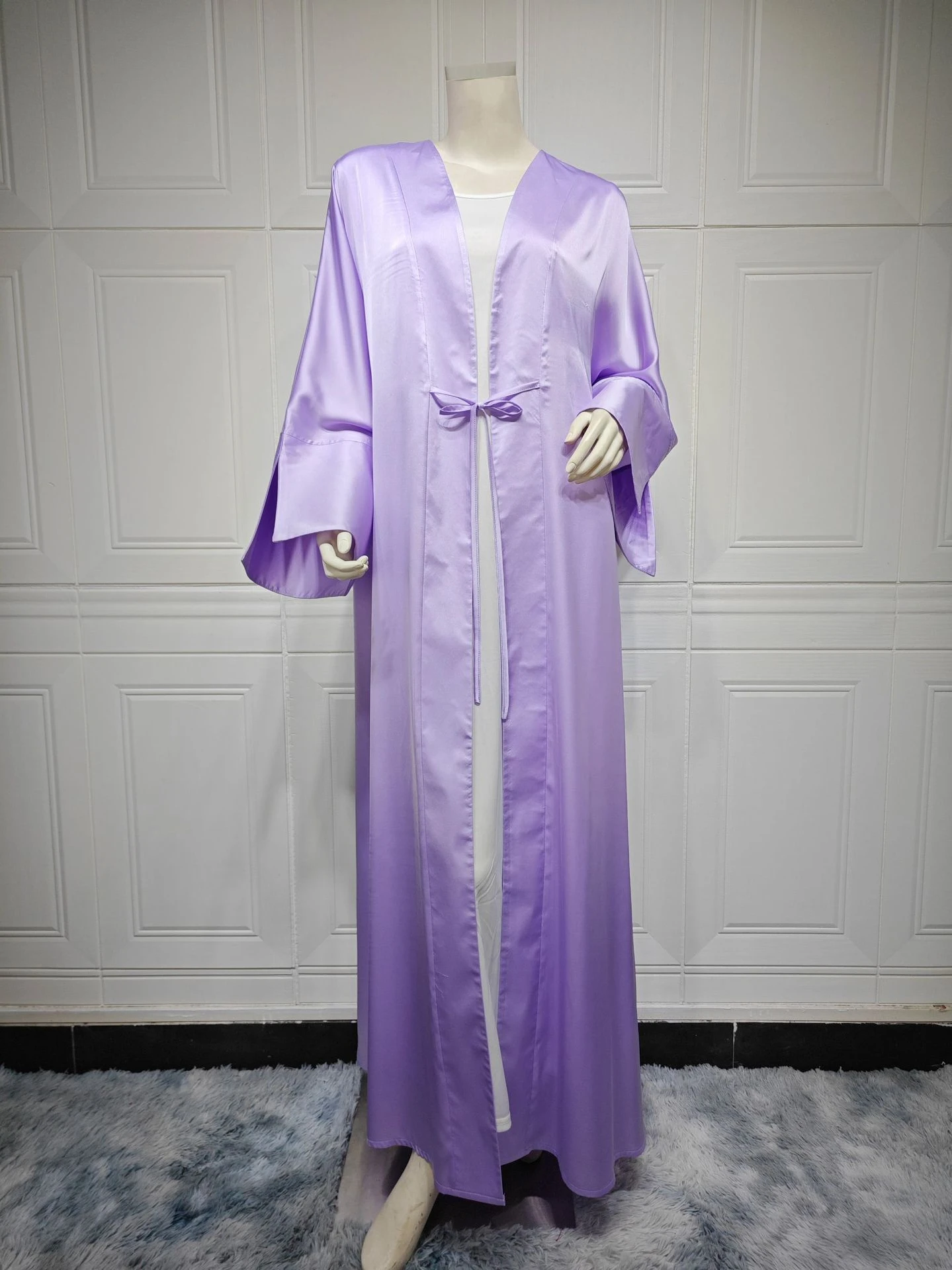 Eid Muslim Abaya for Women Satin Cardigan Dresses Jalabiya Ramadan Morocco Dubai Abayas Arab Lace Up Robe Kaftan Vestidos 2024