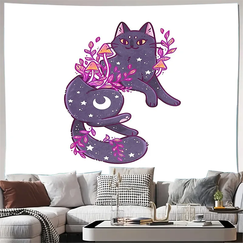 

Готический гобелен с котом, лесная ведьма, декор комнаты, лунный пейзаж, настенный подвесной природный эстетический декор для спальни, общежития, украшение дома, темный Aca