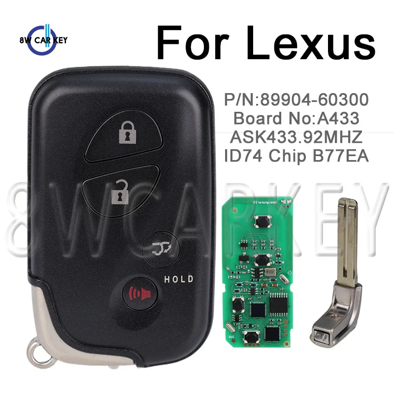 Remote Auto Key for Lexus LX570 RX270 RX300 RX350 Car Key Board No:A433 ASK 433.92MHz ID74 Chip FCCID:B77EA Aftermarket 2012