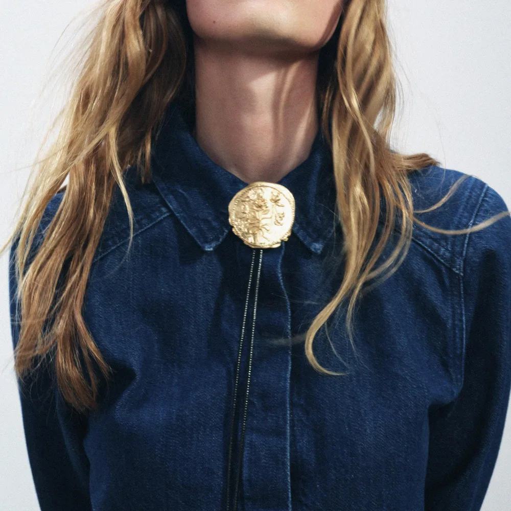 Western Denim Style Concave and Convex Rose Necklace Luxury Retro Irregular Metal Round Rope Neck Chain Adjustable